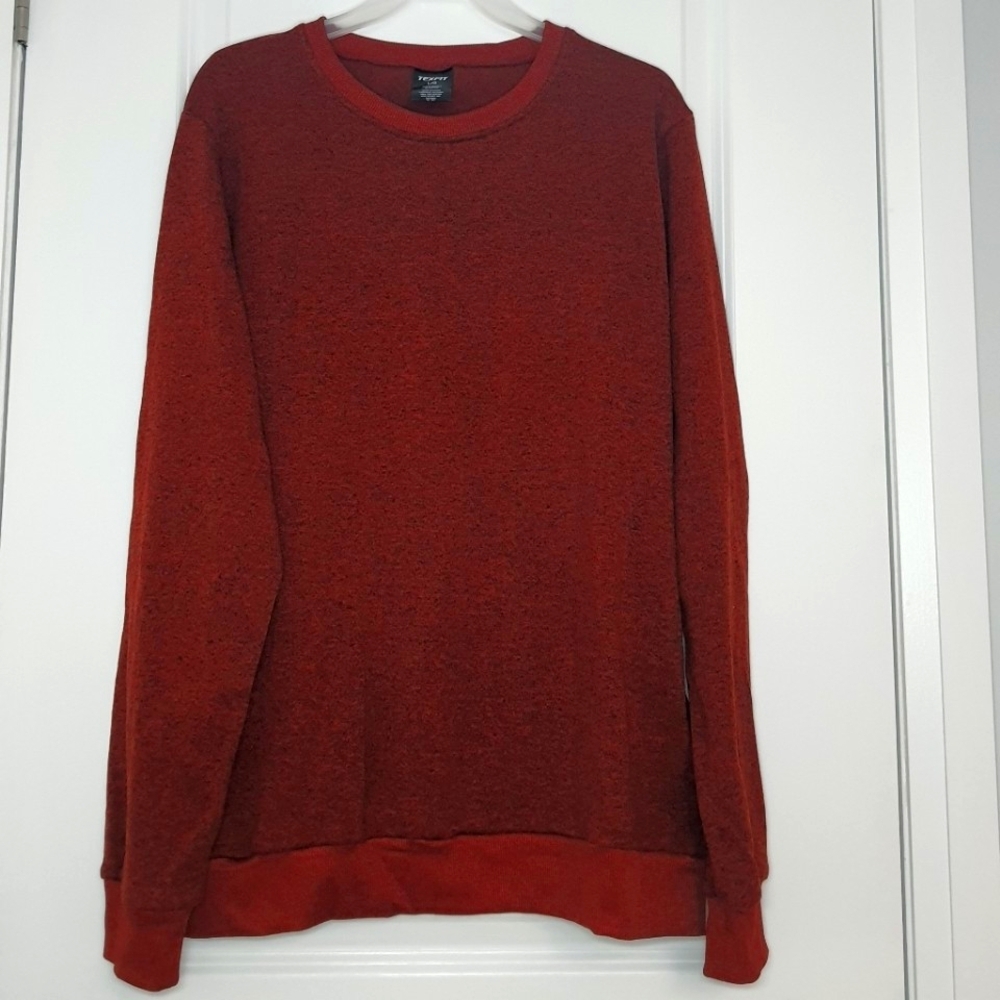Men's Warm Fleece Pullover Crewneck Sweater L Red Cozy Winter Layer Canada - Picture 2 of 11